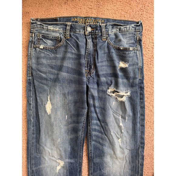 American Eagle Outfitters Denim Men's 35x32.5 Distressed Relaxed Fit Jeans - Picture 3 of 8